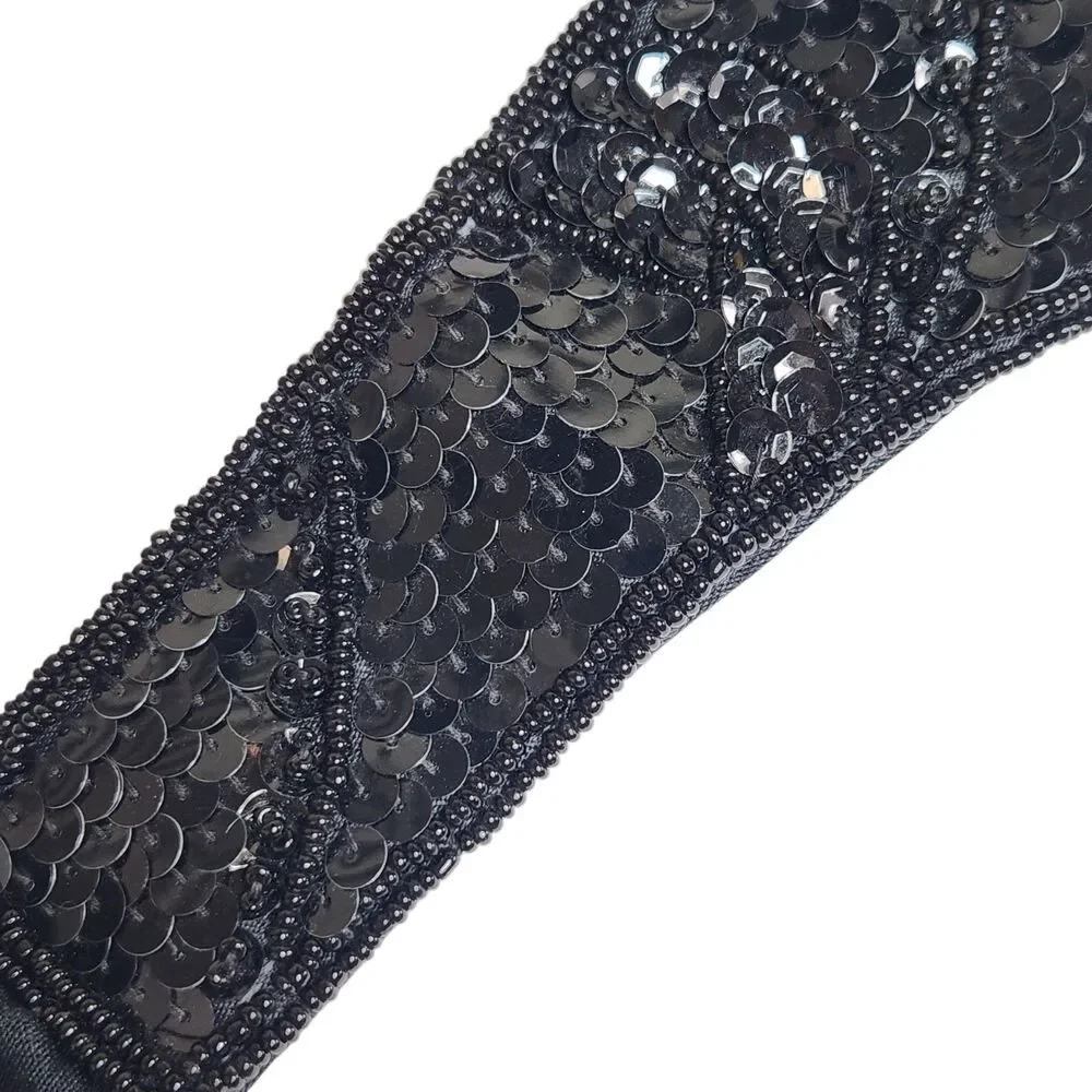 Art Deco Style Black Sequin Statement Cummerbund Belt Elasticized Retro Glam OS